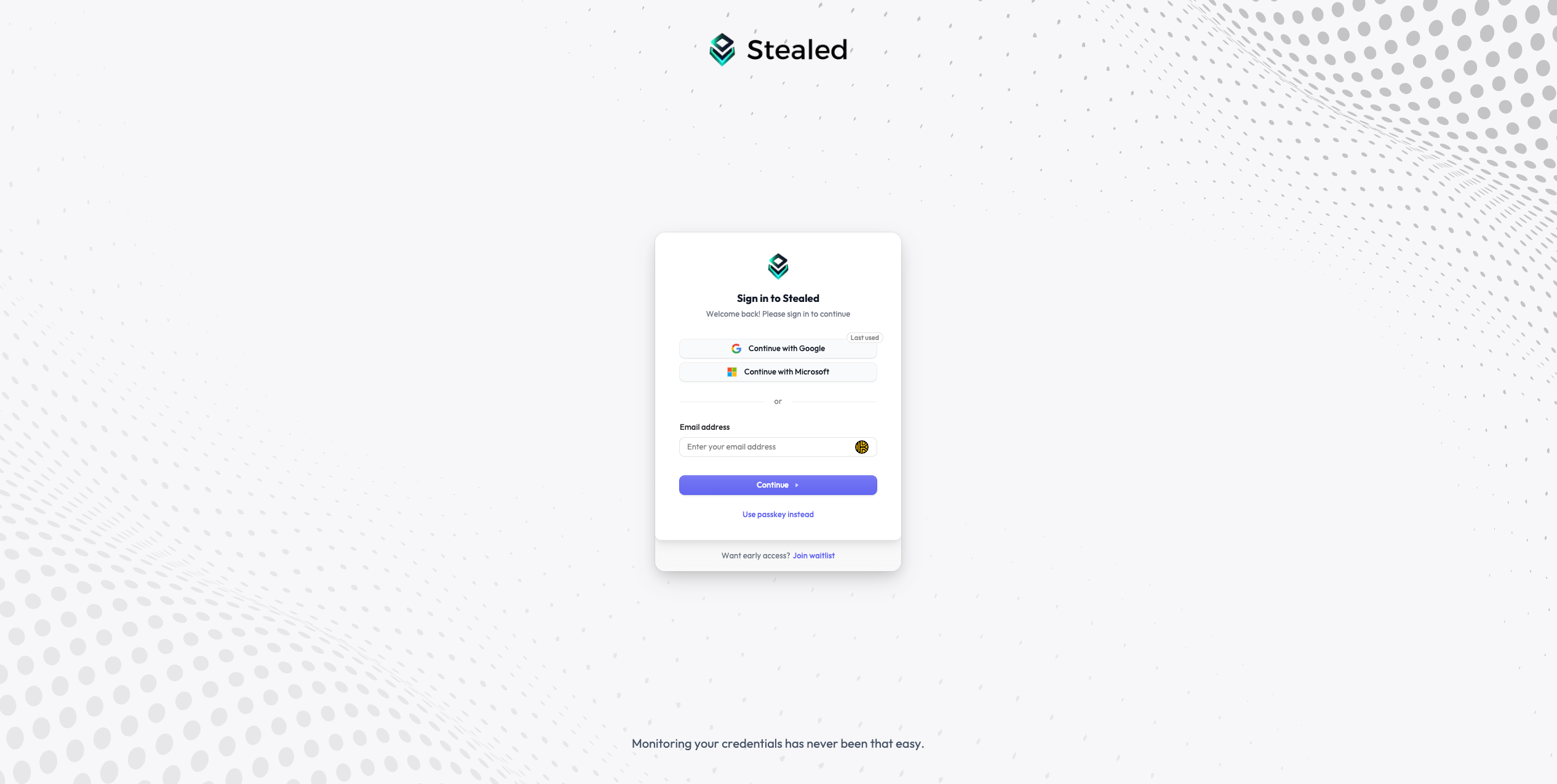 Sign-in page with email field and SSO providers
